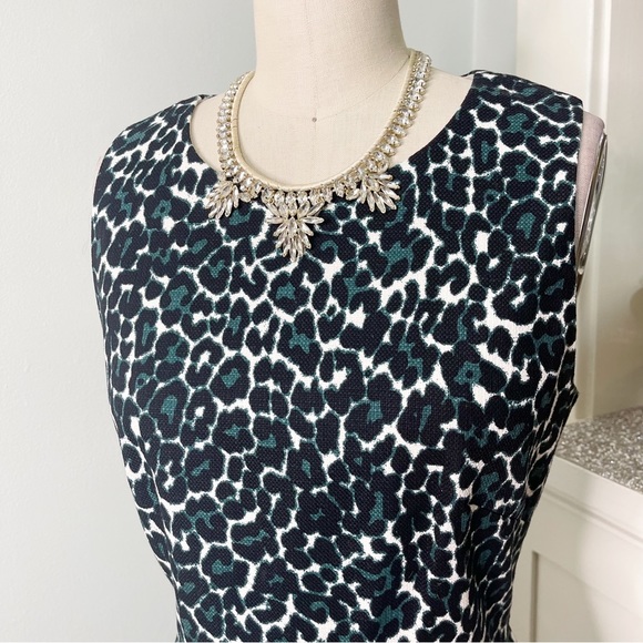 J. Crew Jacquard Cotton Sheath Dress Black Green Leopard Print 2 - Picture 6 of 11